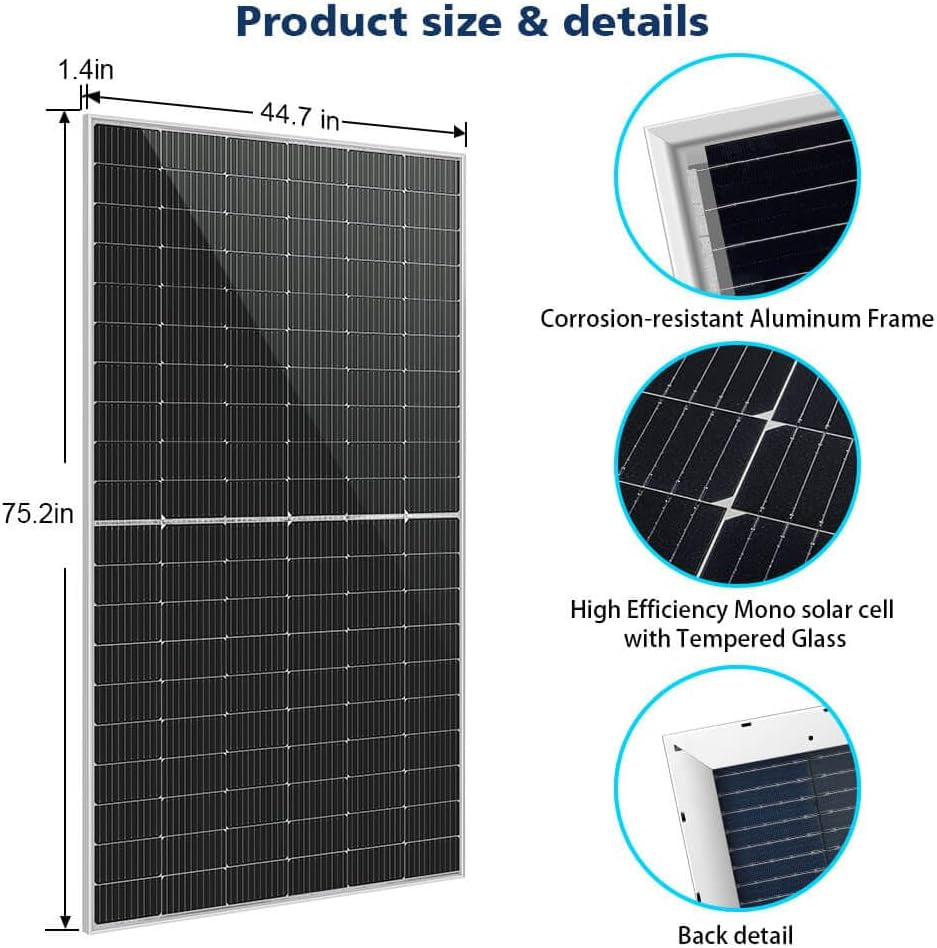 SUNGOLDPOWER 8PCS 460W Bifacial PERC Solar Panels Monocrystalline, High Efficiency Solar Panel for Charging Station,Rooftop, Household, Marine, RV, On/Off Grid Solar System (8Pcs 460W Bifacial Panel)