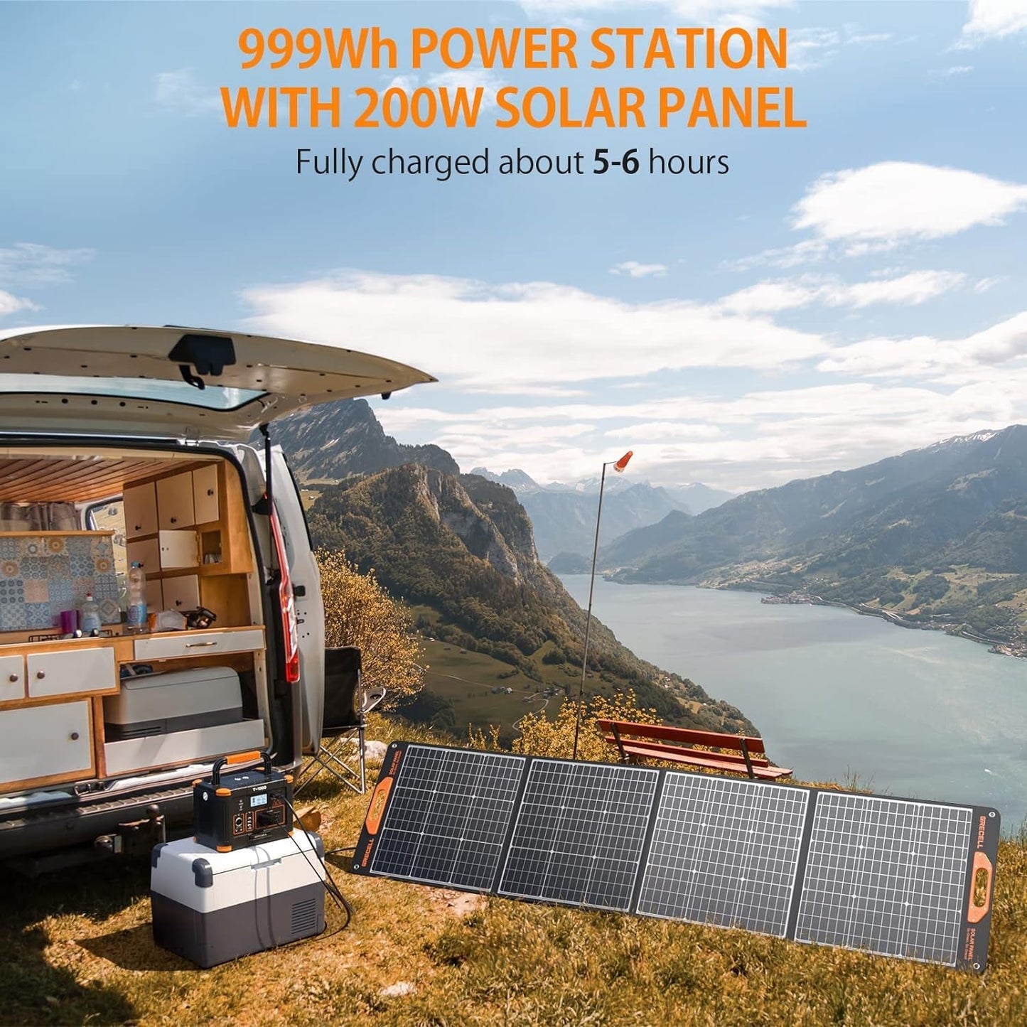 1000W Solar Generator with 200W Portable Solar Panel, 999Wh Portable Power Station Solar Powered Generator Lithium Battery Backup USB-C PD 60W for Outdoor Camping RV Off-Grid Home Emergency