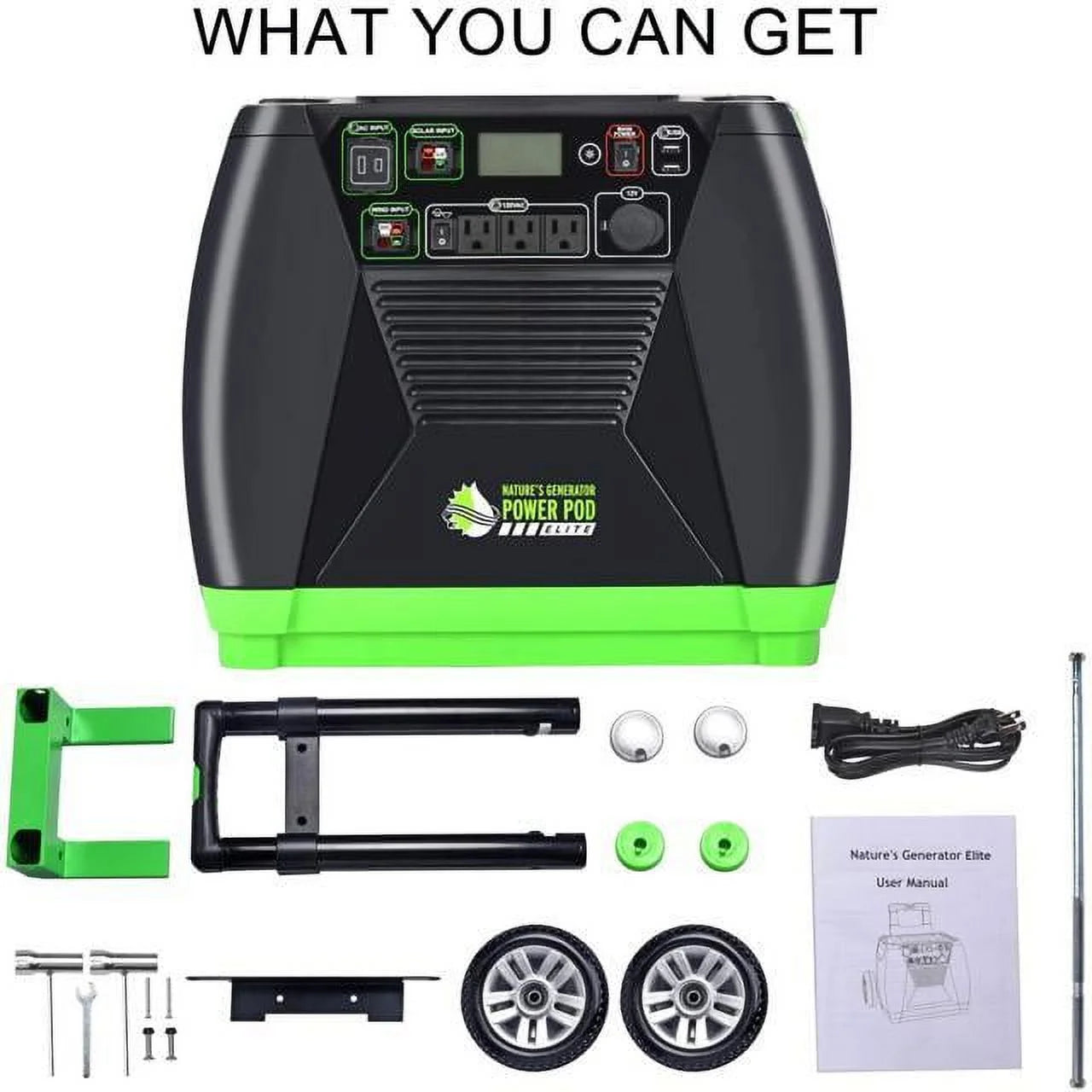 Nature'S Generator Elite Platinum - WE System:3600W Solar & Wind Powered Pure Sine Wave Off-Grid Nature'S Generator Elite+1200W Nature'S Generator Power Pod Elite+4Pcs 100W Solar Panel+ Wind Turbine