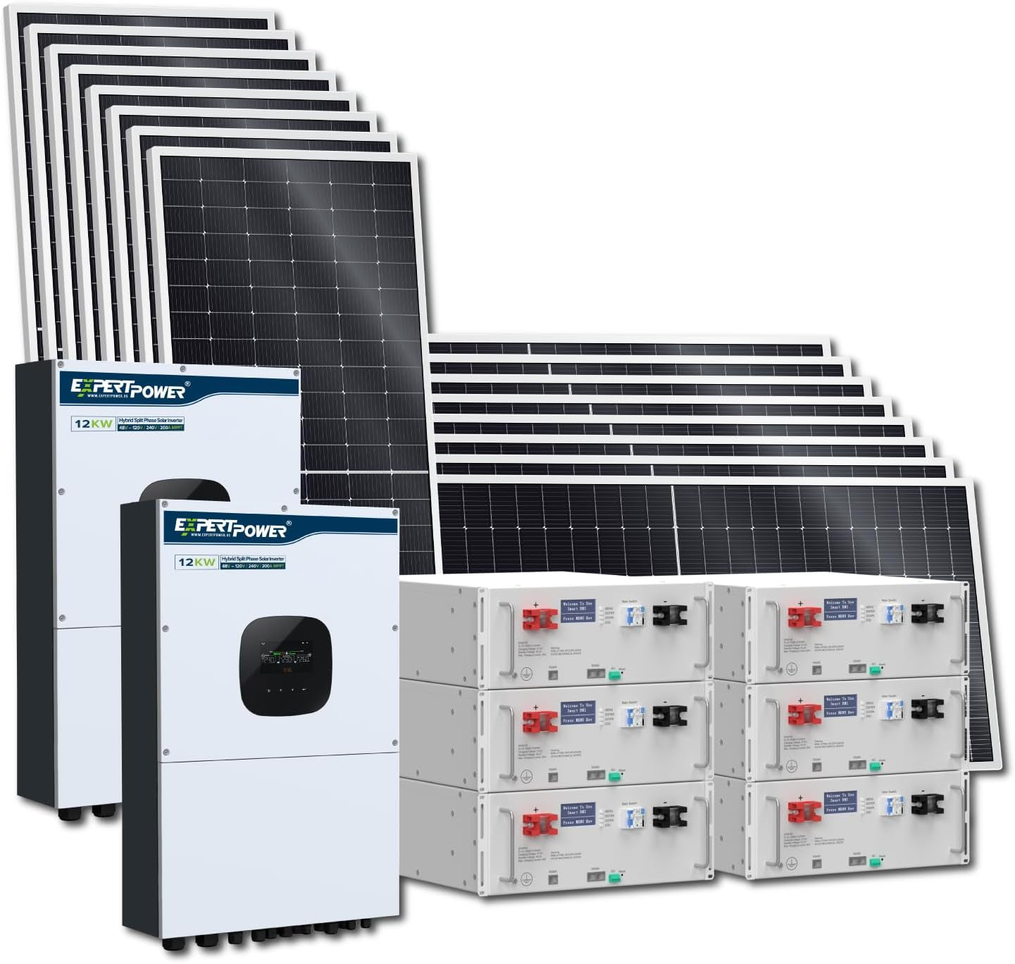 30KWH 8640W 48V Solar Power System Kit | Lifepo4 48V 600Ah Battery, 8640W Solar Panels, 20KW Hybrid Solar Inverter, 100A MPPT Controllers | off Grid, Residential, Home, Cabin, Back Up