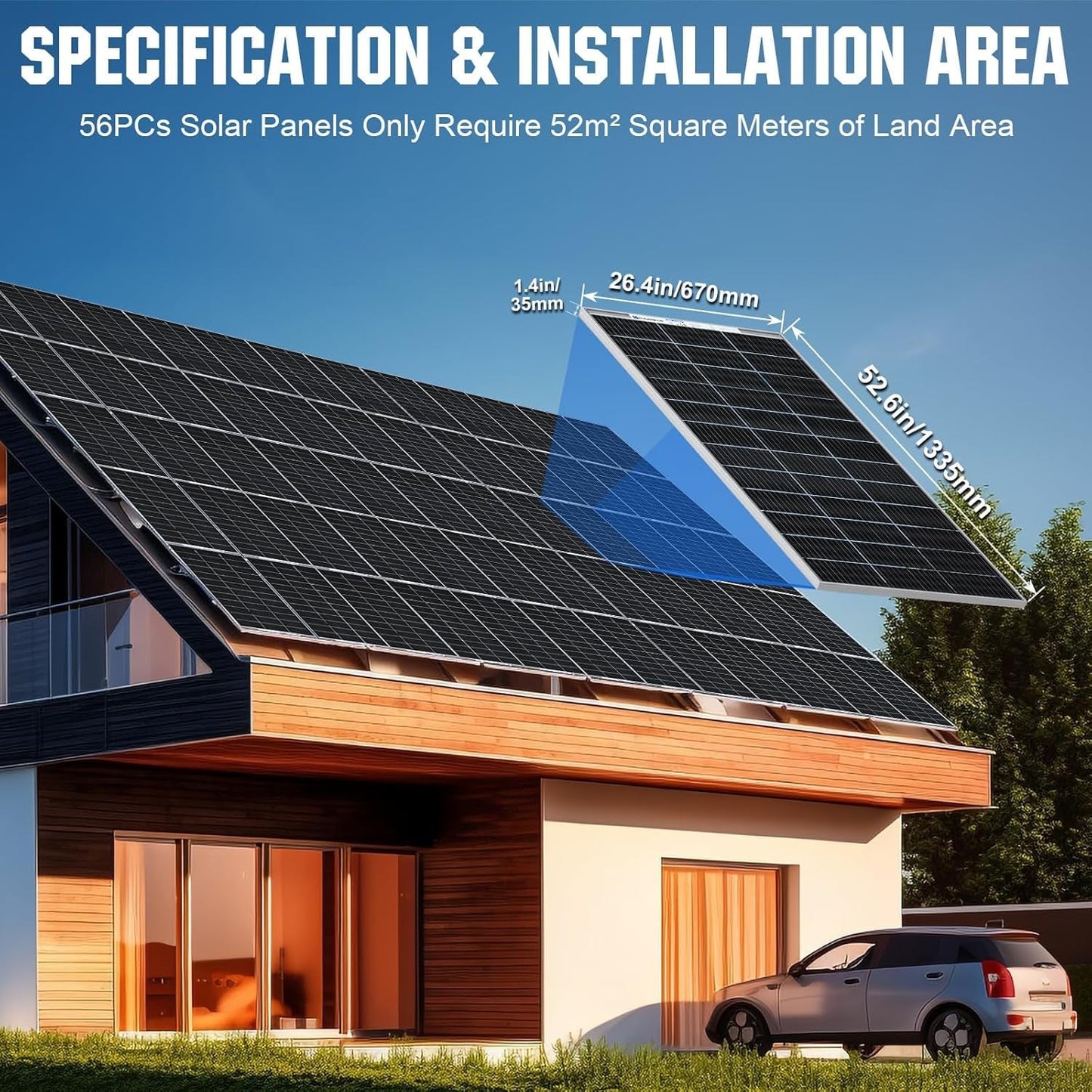 10920W Solar Panels for Homes with 48V 400AH Lifepo4 Battery:56Pcs 12V 195W Bifacial Monocrystalline Solar Panel+16Pcs 48V 50AH Lithium Battery,Off Grid Solar System Complete Kit