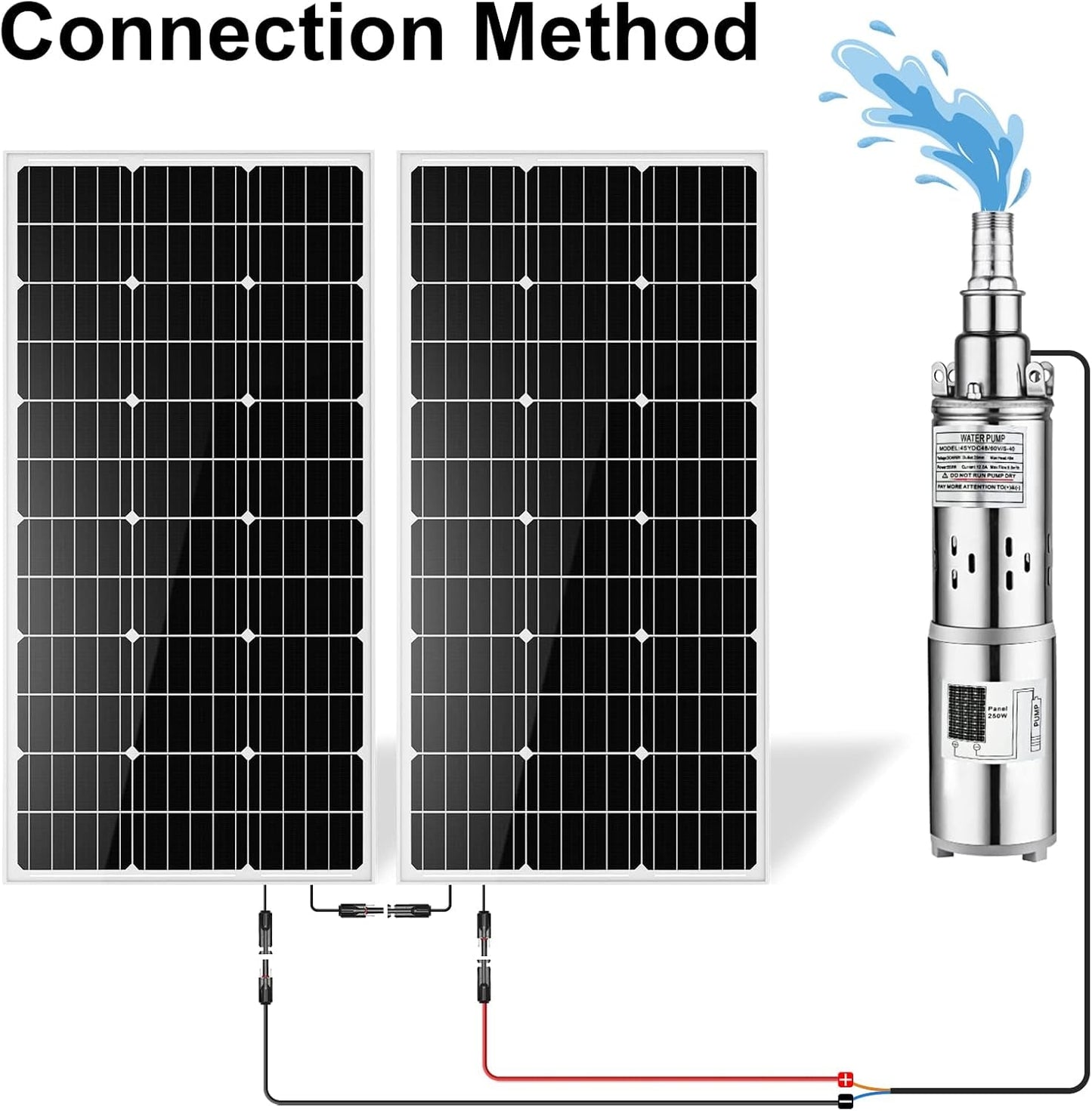Solar Power Water Pump System, 24V 3'' Solar Deep Well Pump with 200W Solar Panel and 16Ft Extension Cable for Remote Watering, Garden, Farm Irrigation, Tank Filling