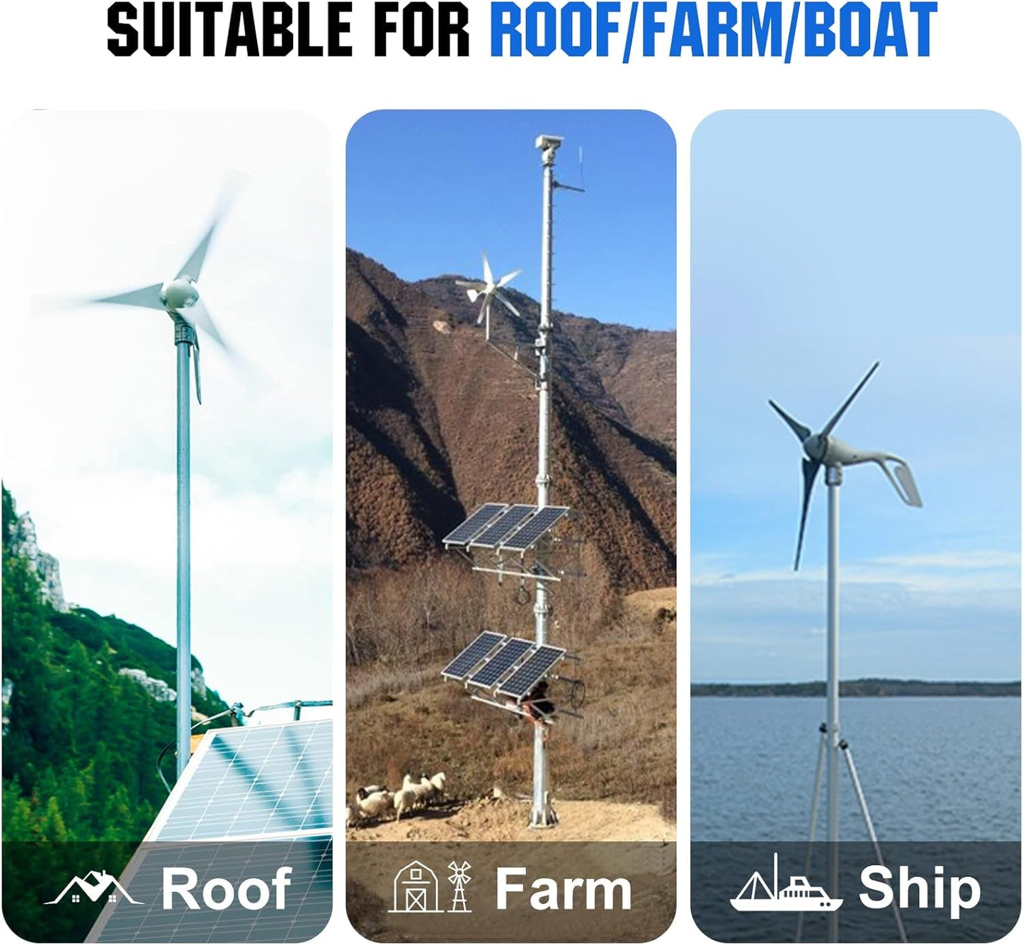 1000W 4KWH Solar Wind Power Kit: 1*400W Wind Turbine + 6*100W Solar Panel + 2*12V 100Ah Lithium Battery + 1*24V 3000W Inverter for Home/Rv/Boat/Farm/Street Light and Off-Grid Appliances