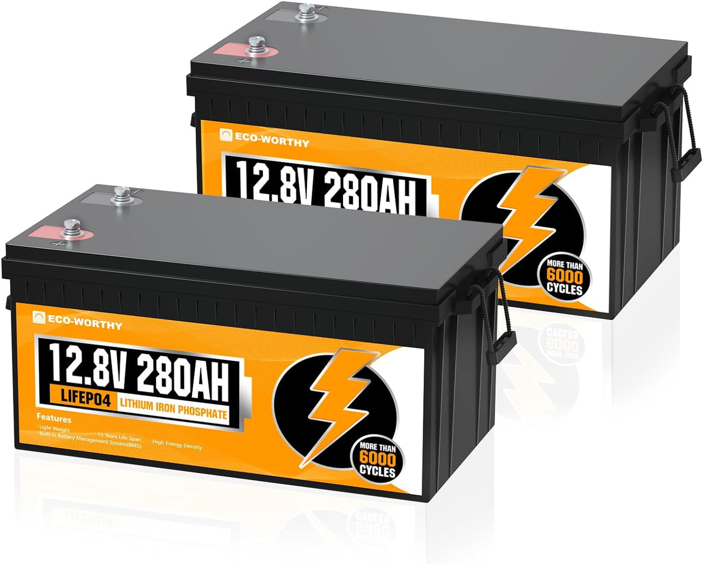 12V 280Ah 2 Pack Lifepo4 Lithium Battery, 6000+ Deep Cycles Lithium Iron Phosphate, 7168Wh Energy, Support in Series/Parallel, for RV, Off-Grid, Solar Power System, Home Backup, UPS, Marine
