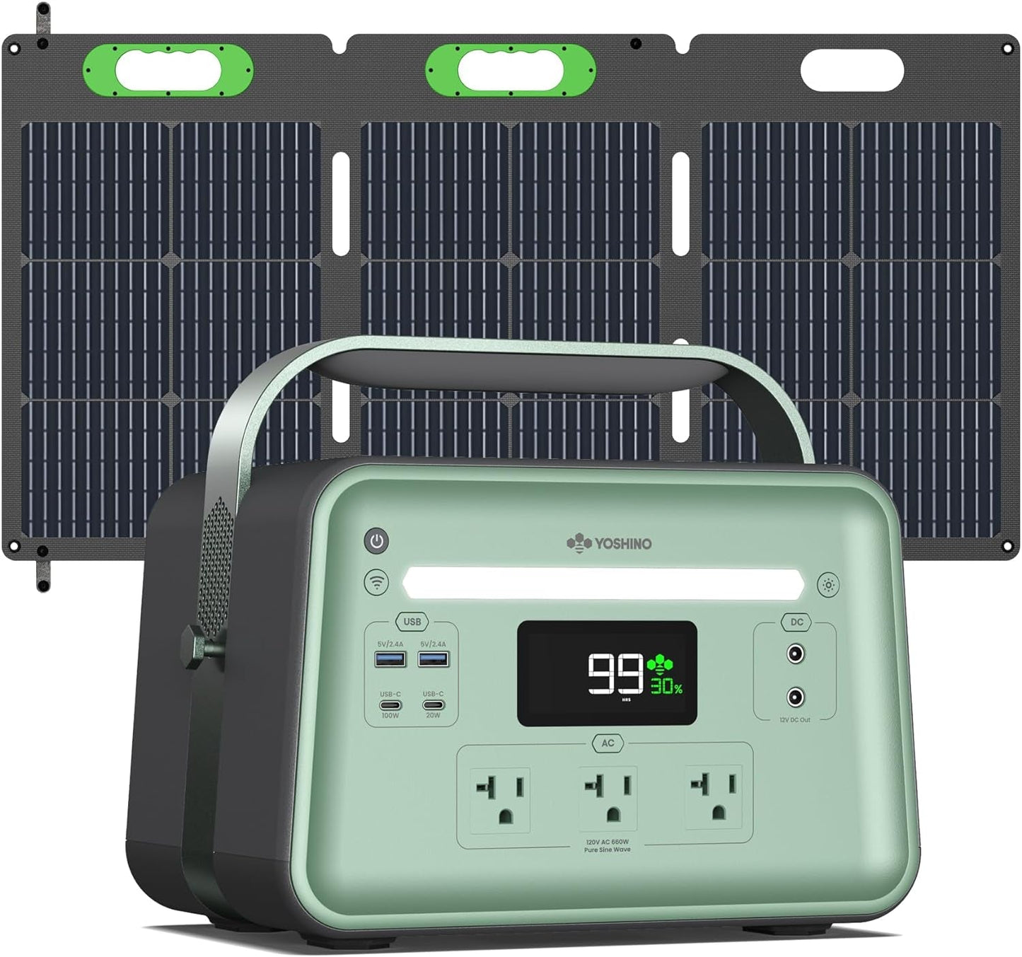 Solid-State Solar Generator 602Wh with 100W Solar Panel, 3X AC Outlets 660W, Smart APP Control, Portable Power Station for Home Backup, Outdoors, Camping, Emergency, Rvs