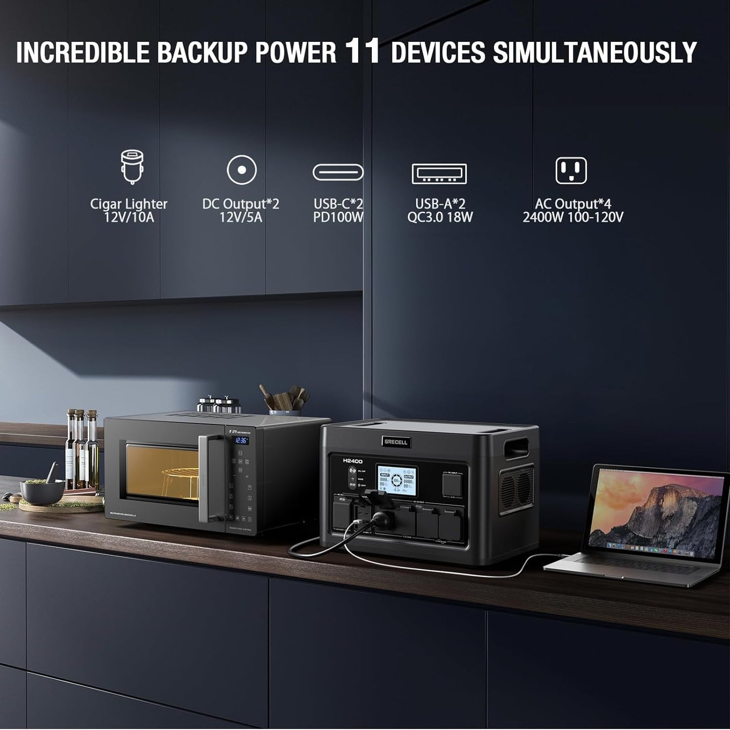 Portable Power Station 2400W Solar Generator with 2 * 100W Solar Panel, 1843Wh UPS Backup Lifepo4 Battery Power Supply with 11 Outlets(4 2400W AC Outlets,2 PD100W) for Home CPAP Camping RV