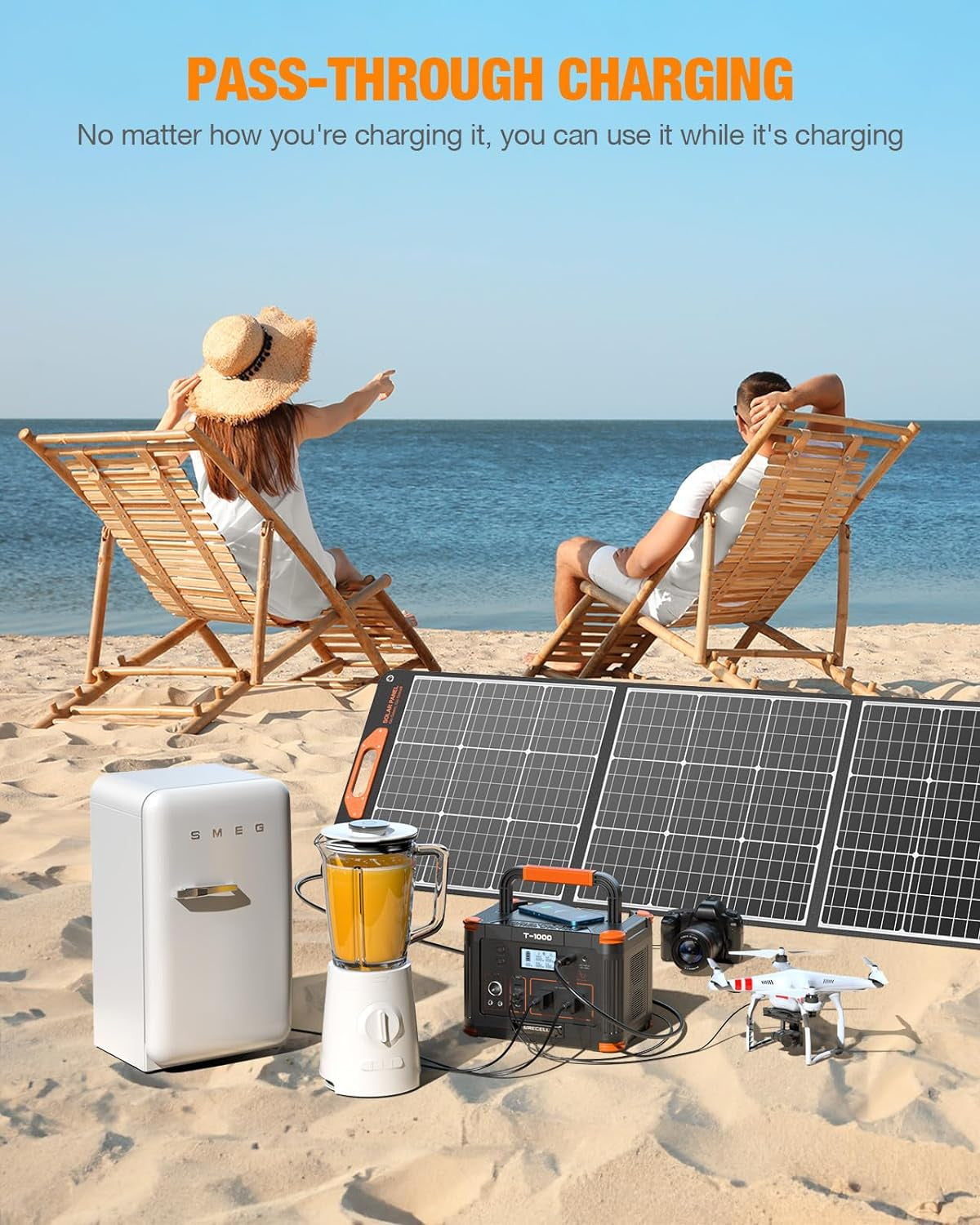 999Wh Solar Generator 1000W, Portable Power Station with 60W USB-C PD Output, 110V Pure Sine Wave AC Outlet Backup Lithium Battery for Outdoors Camping Travel Hunting Home (Peak 2000W)