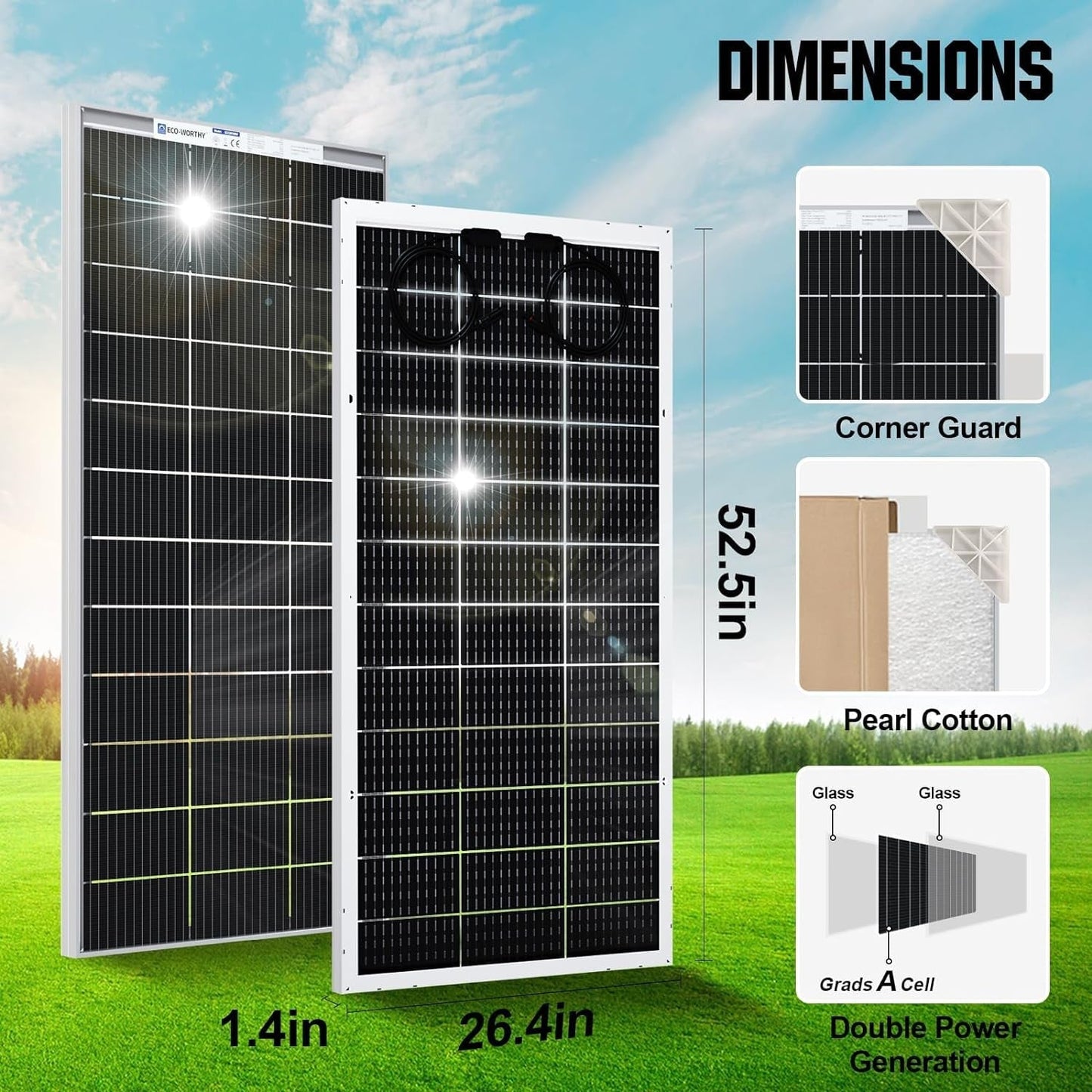 4.8KWH Solar Power Complete Kit 1200W 24V with Lithium Battery and Inverter for Home: 6Pcs 195W Bifacial Solar Panel + 1Pc 25.6V 100Ah Li-Battery + 3000W MPPT Hybrid Charger Inverter