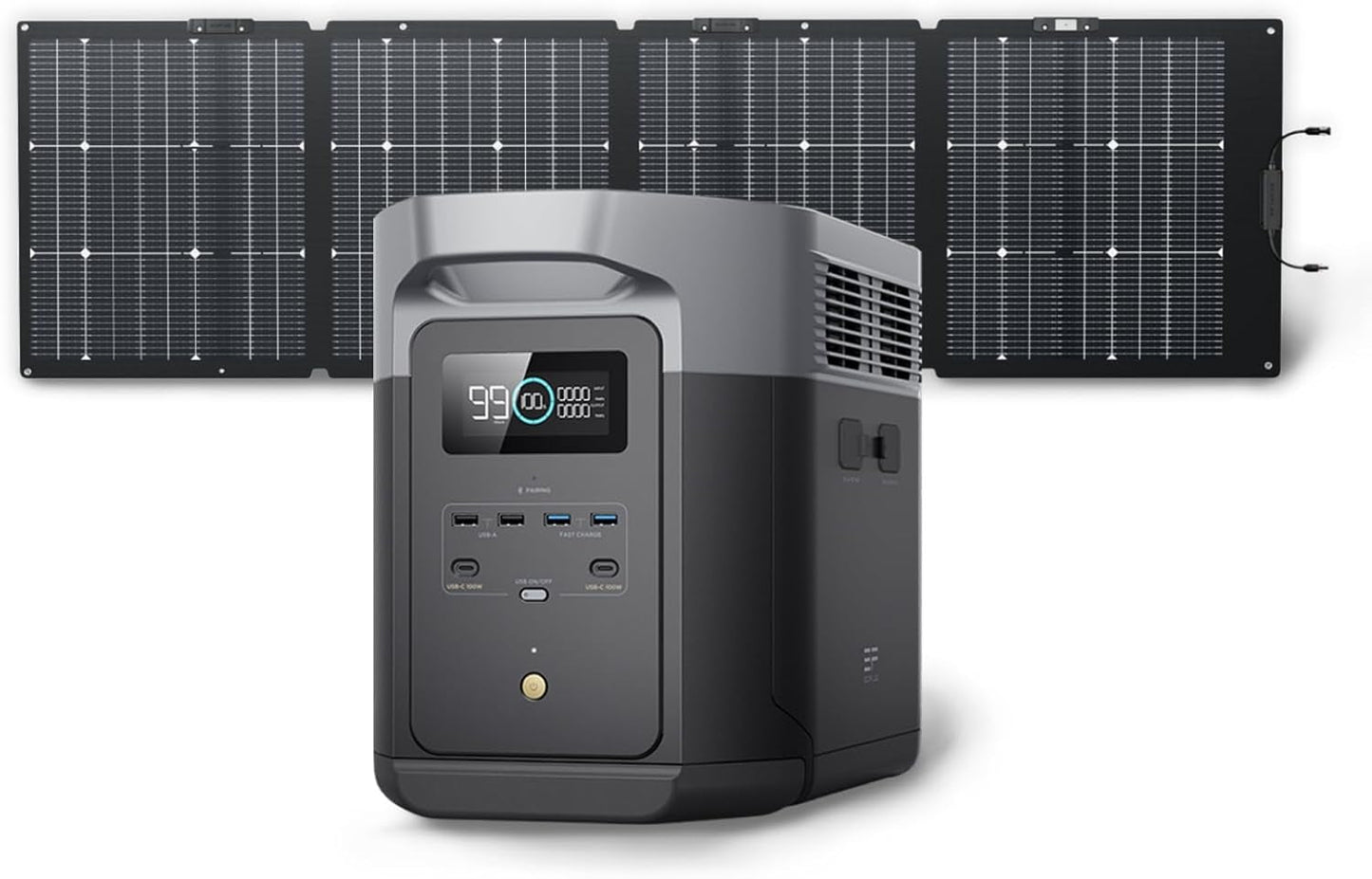 Solar Generator DELTA 2 Max 2048Wh with 220W Solar Panel, Lifepo4 Battery Portable Power Station, up to 3400W AC Output, AC + Solar Fast Dual Charging 0-100% in 1 Hr for Outdoor Camping RV