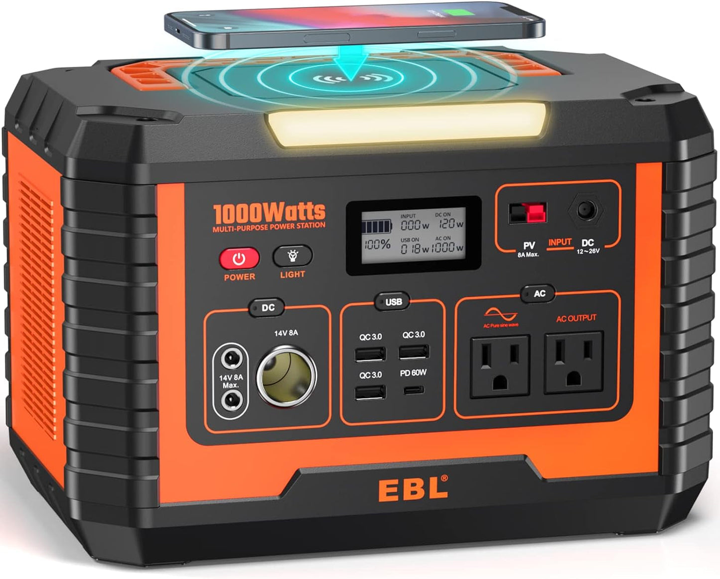 Portable Power Station Voyager 1000, 110V/1000W Solar Generator(Surge 2000W), 999Wh/270000Mah High Lithium Battery for Outdoor Home Emergency