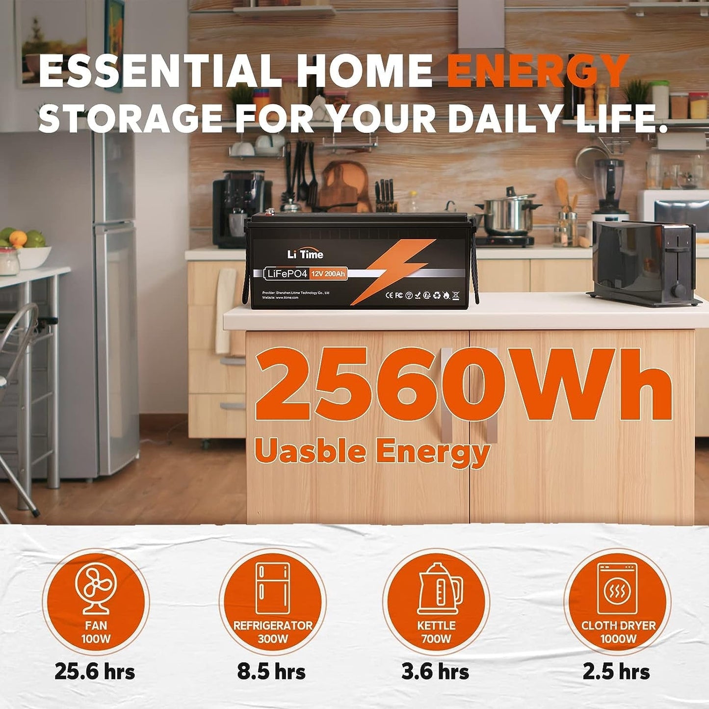 12V 200Ah Lifepo4 Lithium Battery with 2560Wh Energy Max. 1280W Load Power Built-In 100A BMS,10 Years Lifetime 4000+ Cycles, Perfect for RV Solar Energy Storage Marine Trolling Motor