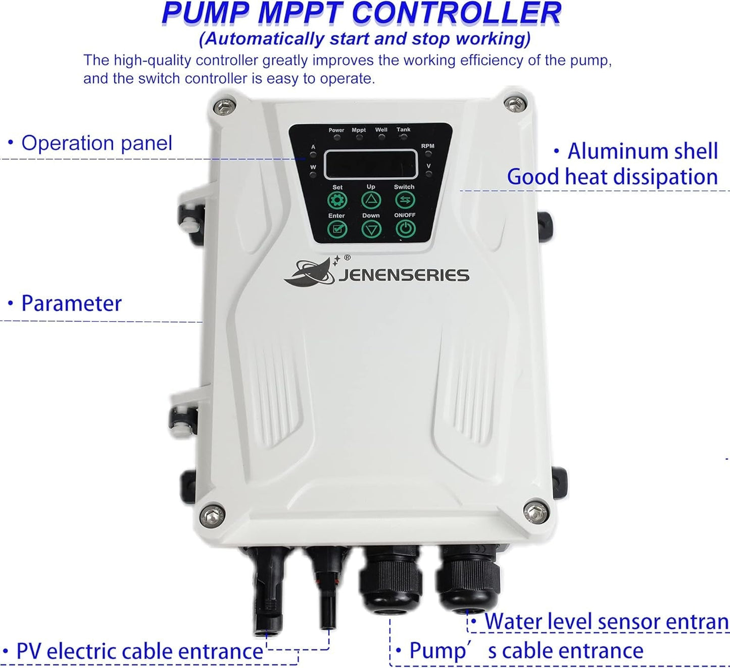 Pump 500W DC 48V Solar Water Pumps, Max Head 393Ft,7.9Gpm Flow，3 Inch Solar Deep Well Submersible Pumps with MPPT Controller Float Switch Kits for Home or Farm