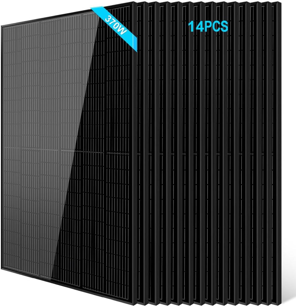 SUNGOLDPOWER 14Pcs 370W Solar Panels Monocrystalline, Grade a Solar Cell, Waterproof IP68, High Efficiency Solar Panel On/Off Grid Supplies for Charging Station, Household, Marine, RV, Tiny House