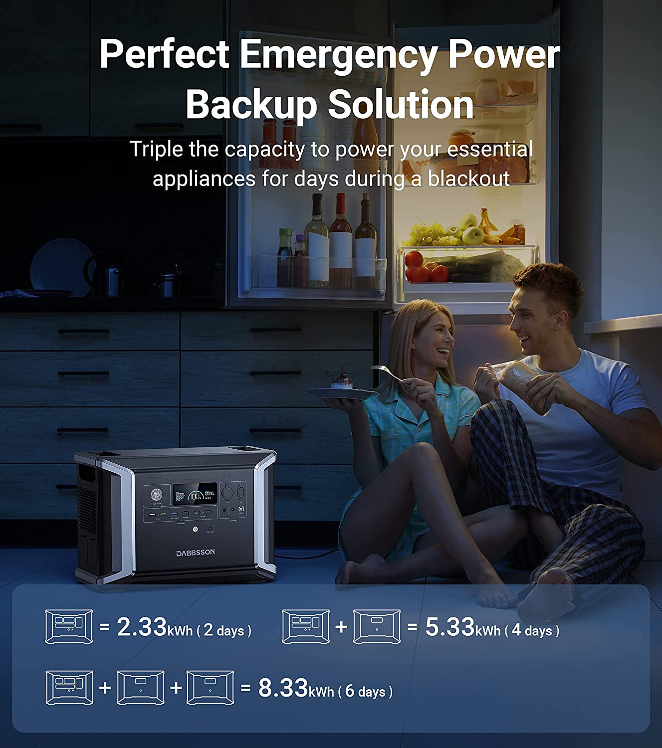 Portable Power Station DBS2300, 2330Wh EV Semi-Solid State Lifepo4 Home Battery Backup, Max 8330Wh, 5×2200W AC Outlets, Solar Generator for Camping, Home Backup, Emergency, RV