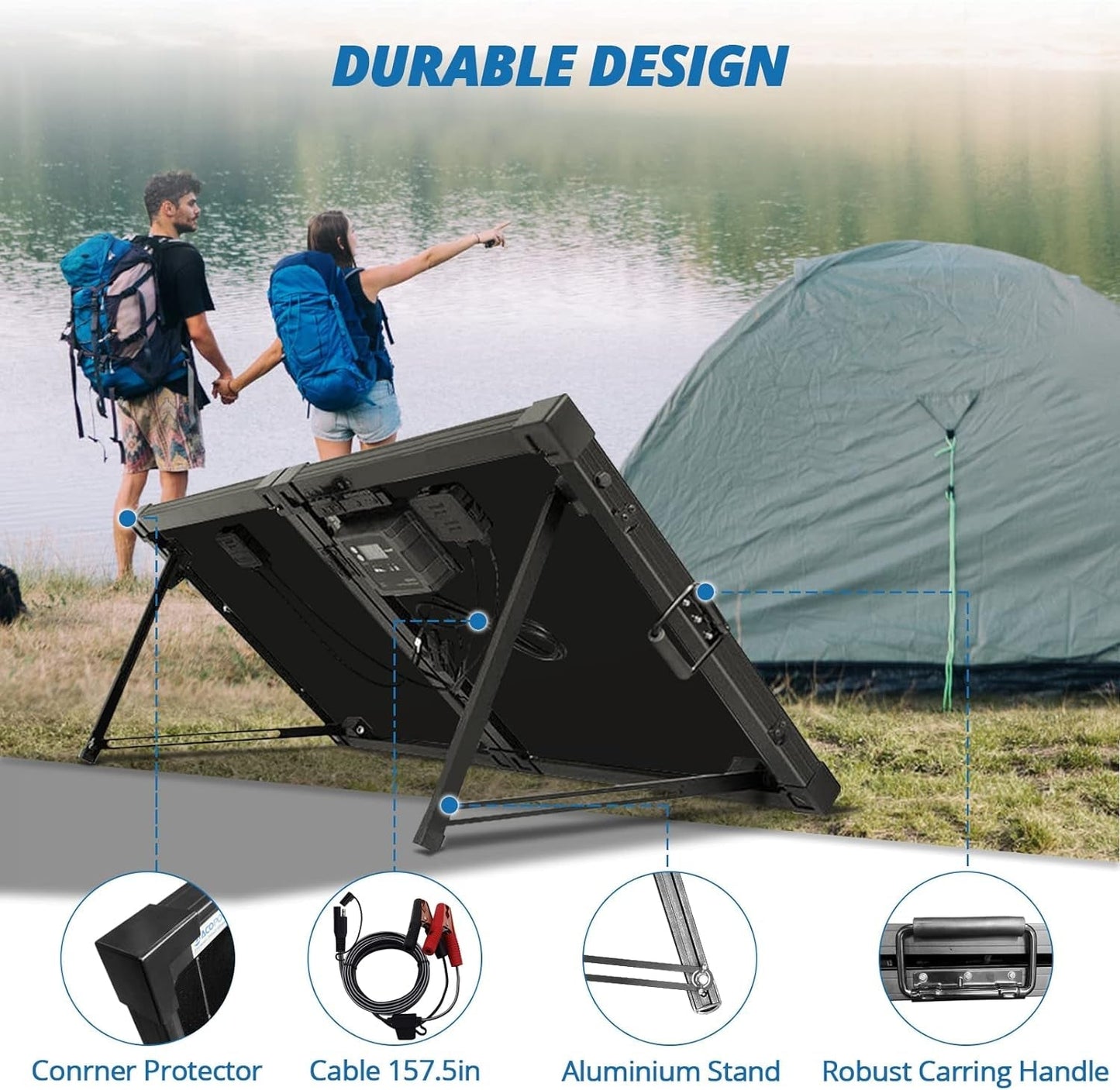 Portable Solar Panels，100W Foldable Solar Panel Suitcase 12 Volt Monocrystalline Solar Panel Kit with Waterproof 20A Charger Controller for Camping, Power Supply and Emergency Backup