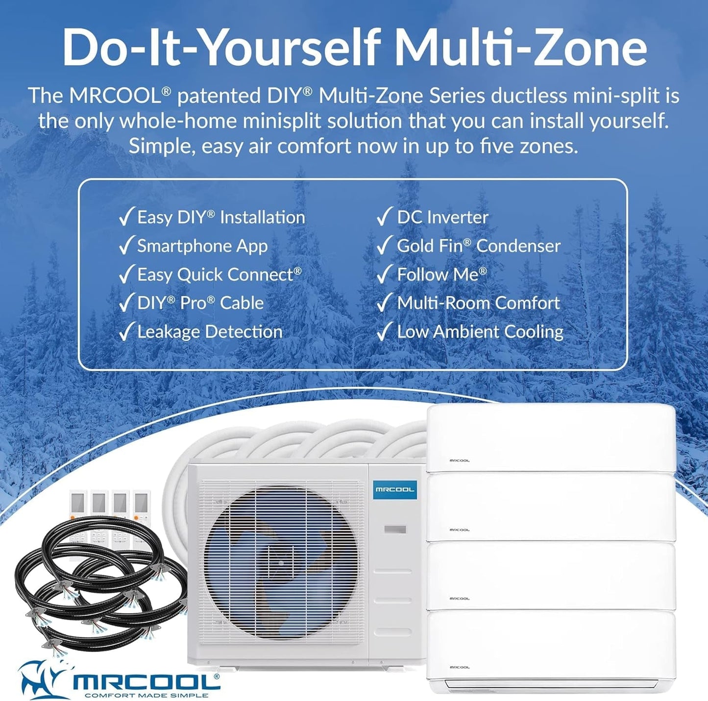 36K BTU 21.5 SEER Multi-Zone Mrcool DIY 4 Zone Ductless Heat Pump Split System 4Th Generation - 9K+9K+9K+12K
