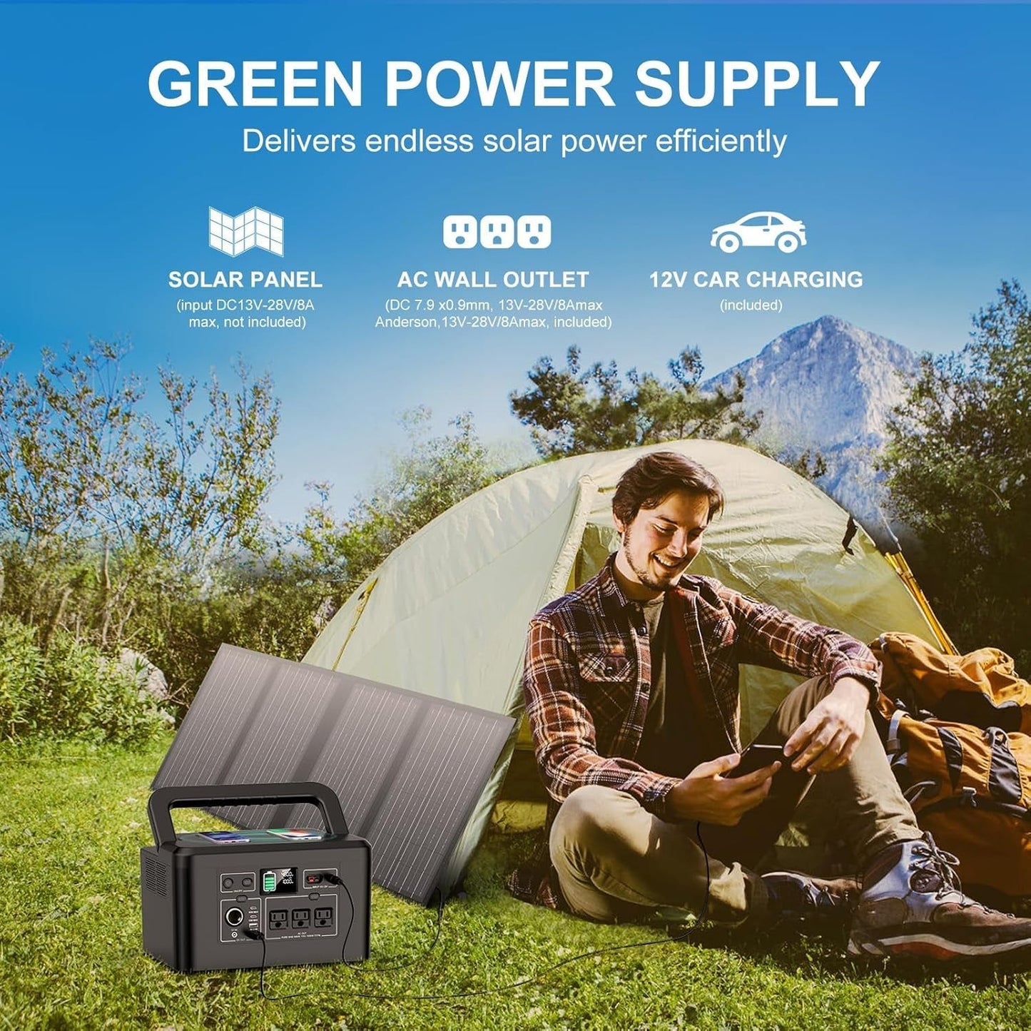 Portable Power Station 800W with 3 AC Outlets, 110V/740Wh Solar Generator(Solar Panel Optional), 200,000Mah Emergency Backup Lithium-Ion Battery for Outdoors Travel RV Trip Camping CPAP Machine