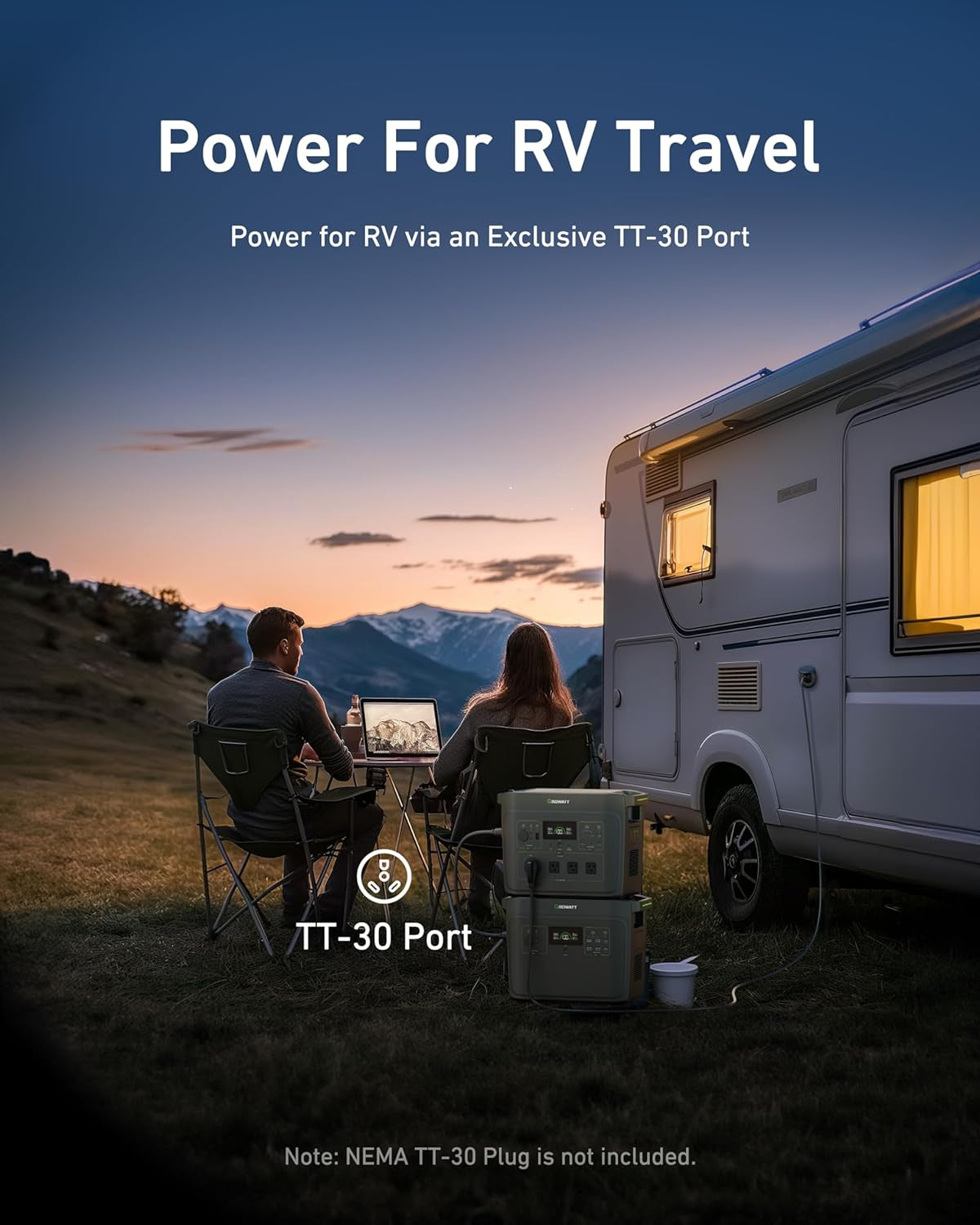 Infinity 2000 Solar Generator: 2048Wh Portable Power Station with 200W Solar Panel,2200W AC Outlets,Tt-30,Lifepo4 Battery, 1.6Hrs Full Charging, for Rv,Outdoor Camping,Home Use Battery Backup