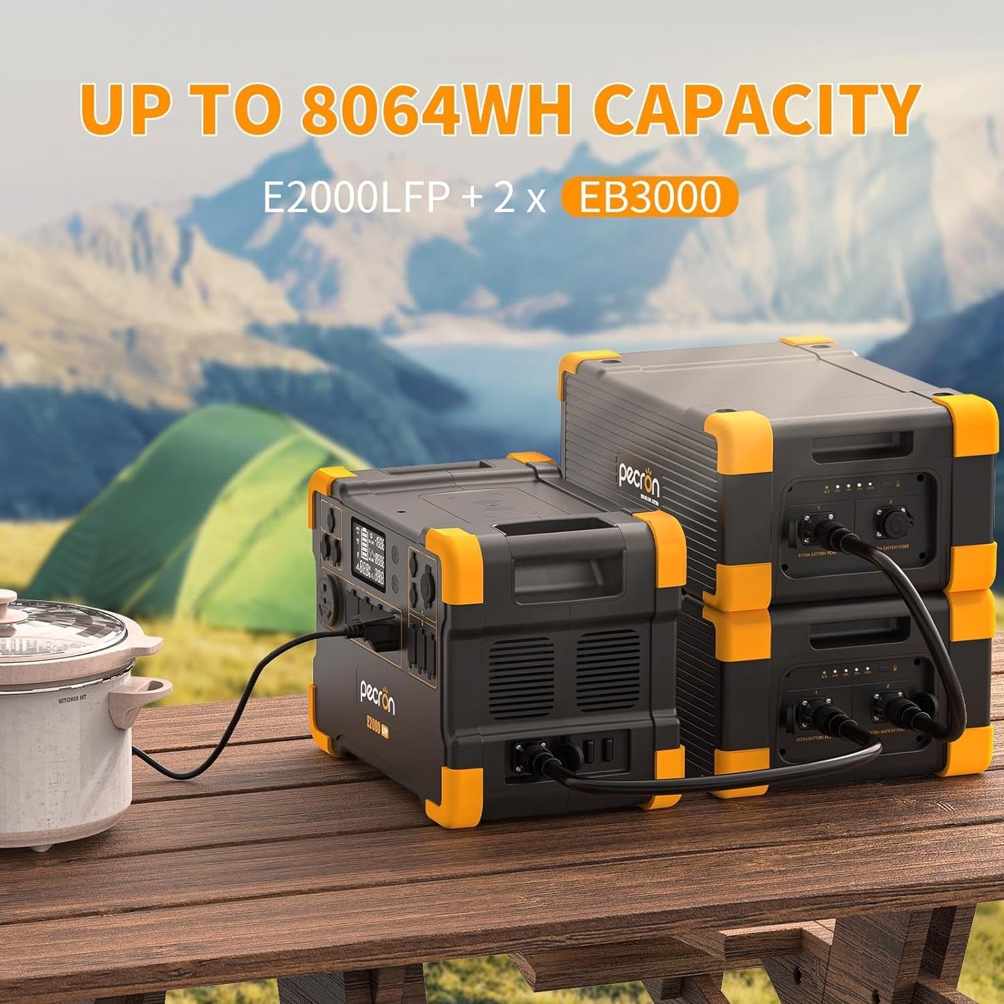 Solar Generator E2000LFP with 2X200W Solar Panels, 1920Wh Portable Power Station 5X2000W AC Outlets, Lifepo4 Battery Backup Expandable, Solar Generator for Home, Camping, RV, Emergency