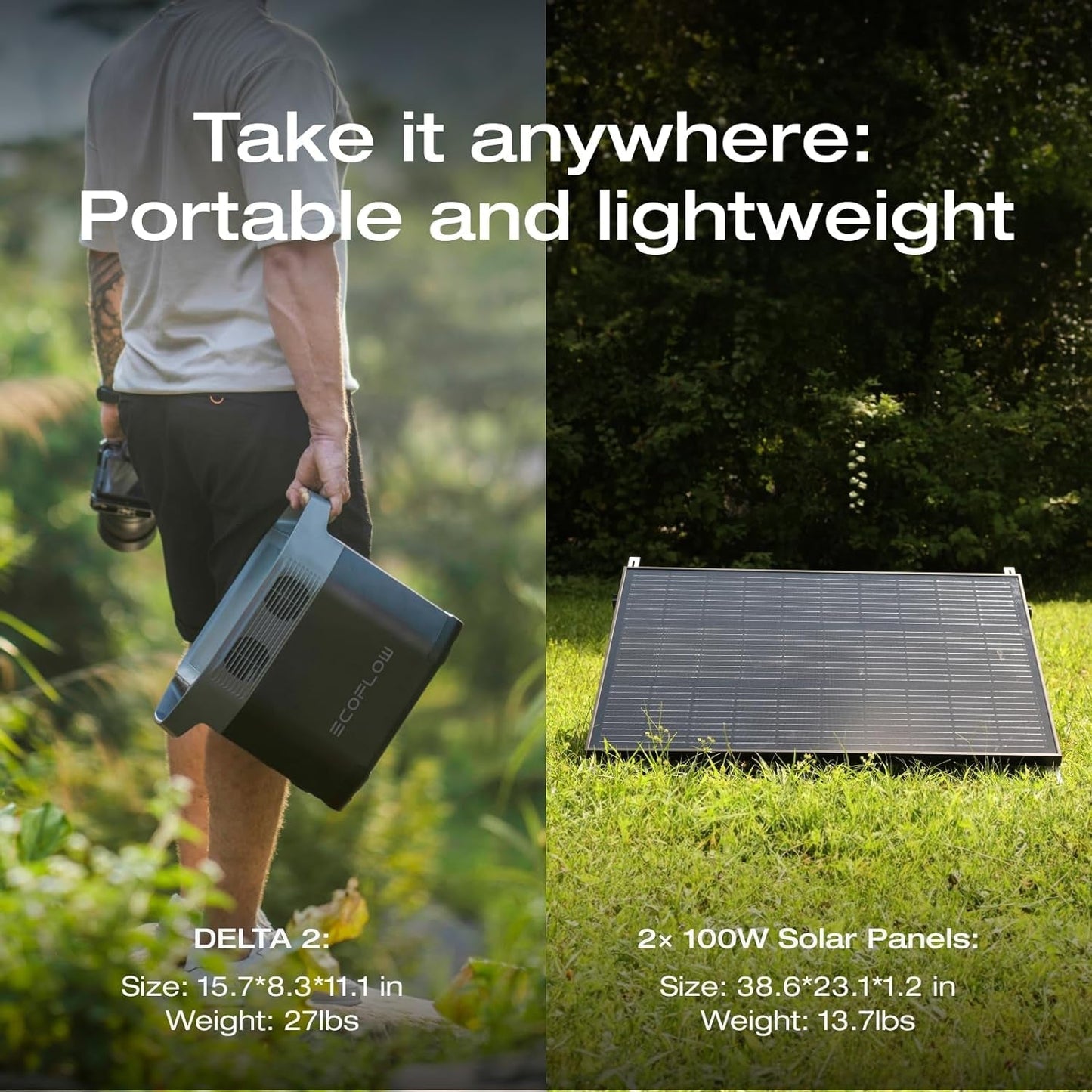 Solar Generators, DELTA 2 Portable Power Station with 2PCS 100W 12V Solar Panels, 1024Wh LFP Battery, Fast Charging, Power Station for Home Backup, Camping&Rvs