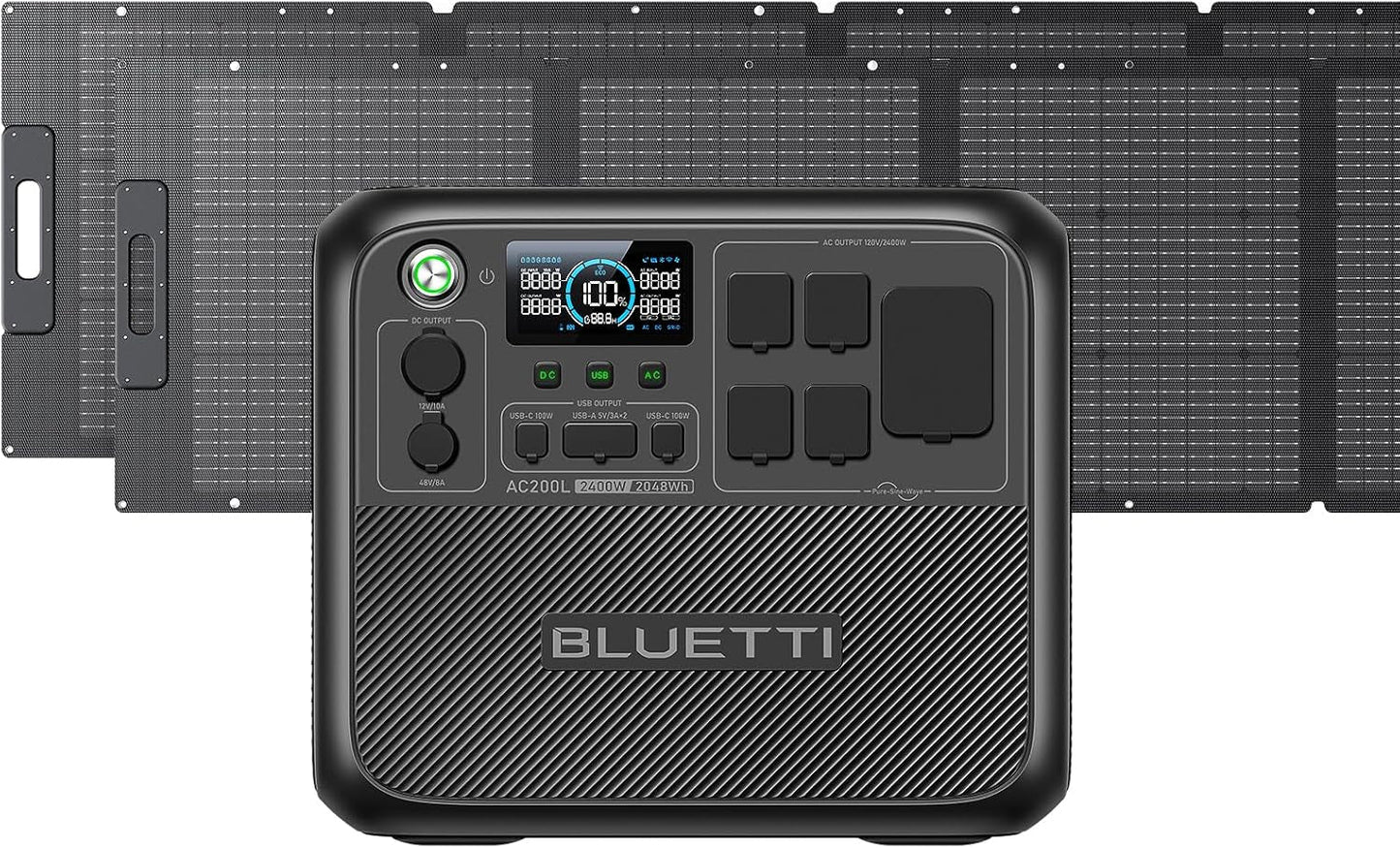 Portable Power Station AC200L with 2 200W Solar Panel Included, 2048Wh Lifepo4 Battery Backup W/ 4 2400W AC Outlets (3600W Power Lifting), Solar Generator for Camping, Home Use, Emergency