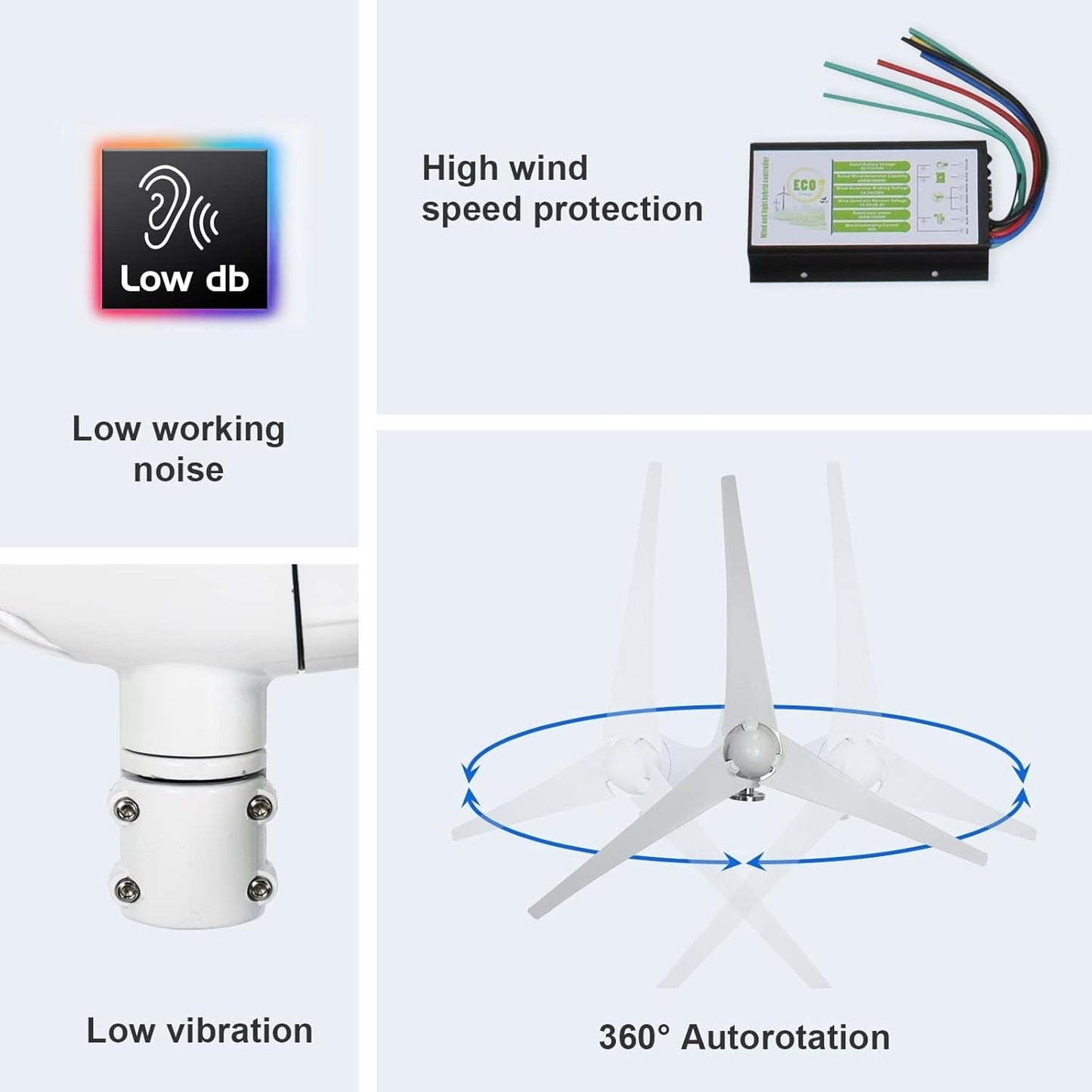 1000W 4KWH Solar Wind Power Kit: 1*400W Wind Turbine + 6*100W Solar Panel + 2*12V 100Ah Lithium Battery + 1*24V 3000W Inverter for Home/Rv/Boat/Farm/Street Light and Off-Grid Appliances