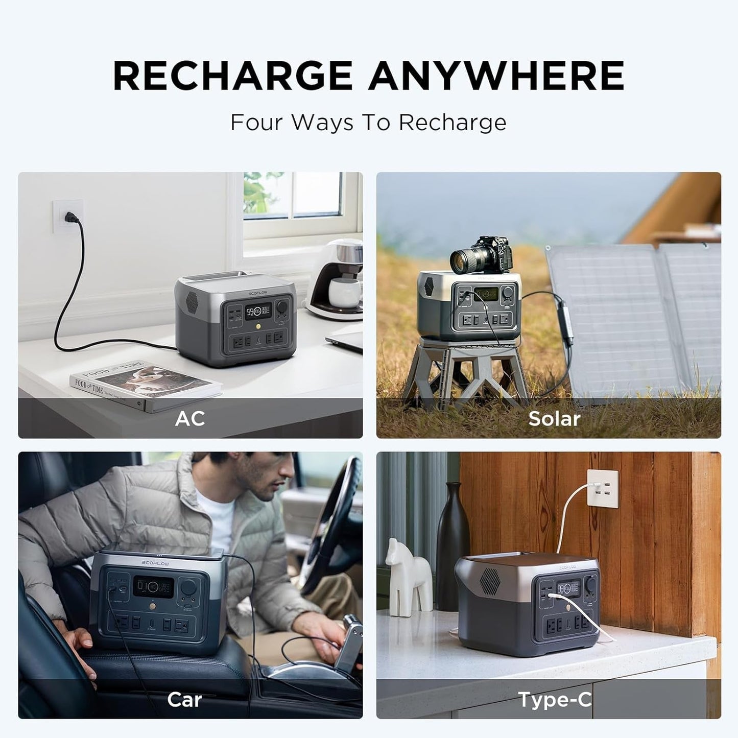 Portable Power Station RIVER 2 Max 500, 499Wh Lifepo4 Battery/ 1 Hour Fast Charging, up to 1000W Output Solar Generator (Solar Panel Optional) for Outdoor Camping/Rvs/Home Use