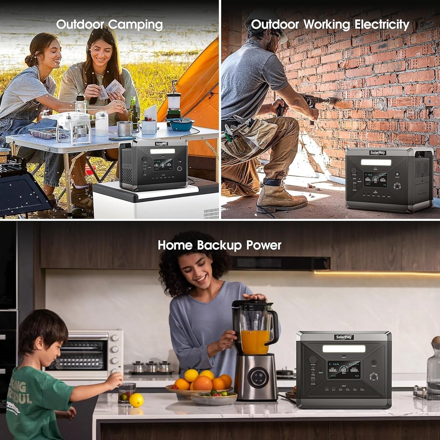 Portable Power Station, Large Capacity 2400W/2160Wh Solar Generator with 4 AC Outlets (4800W Peak), Emergency Power for Home Backup, Camping, Outdoor Battery Backup(Solar Panel Optional)