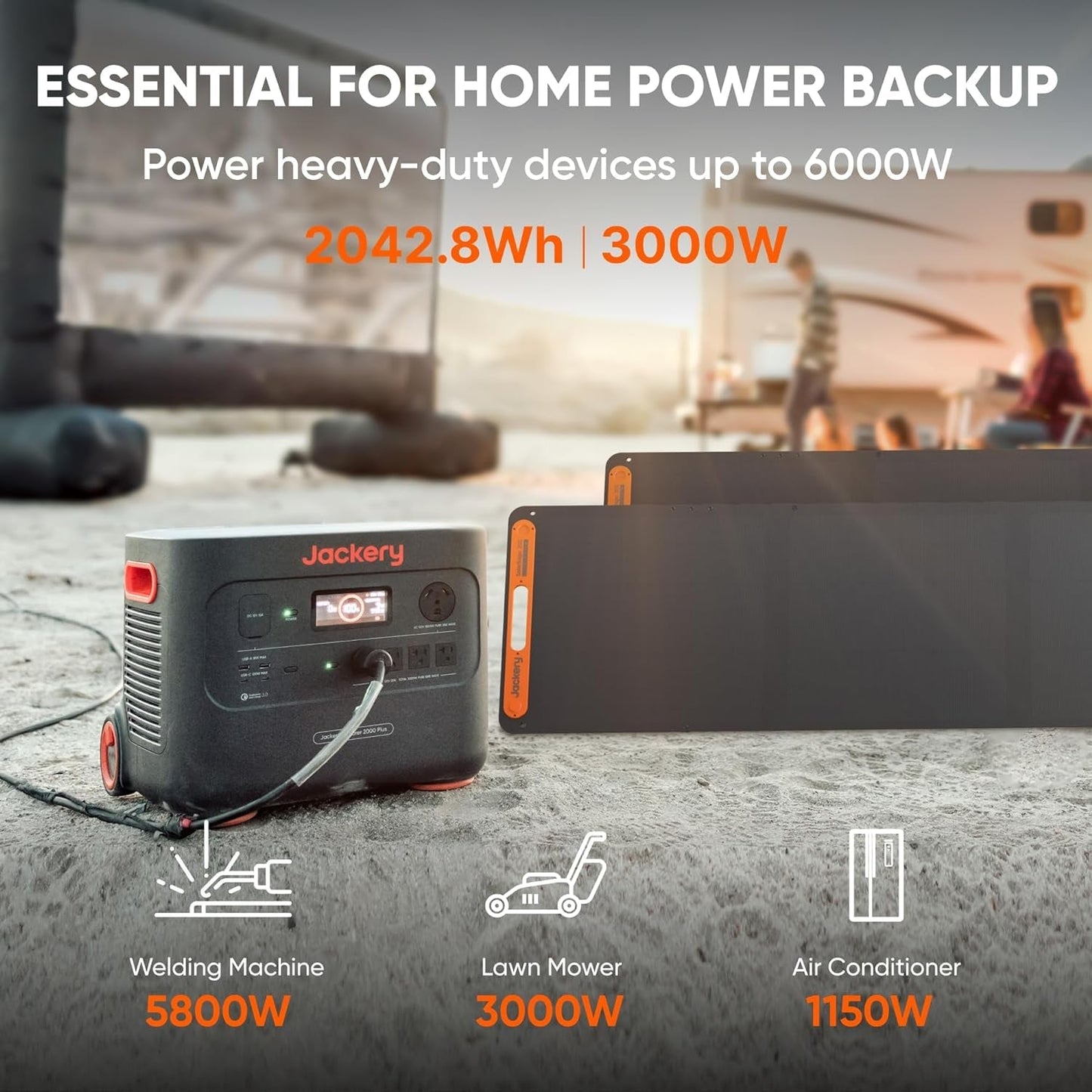 Solar Generator 2000 plus 400W, 2042Wh Lifepo4 Battery 3000W Output, Portable Power Station with 2X200W Solar Panel, Fast Charging in 2H, Expandable for Outdoor RV Camping and Home Emergency