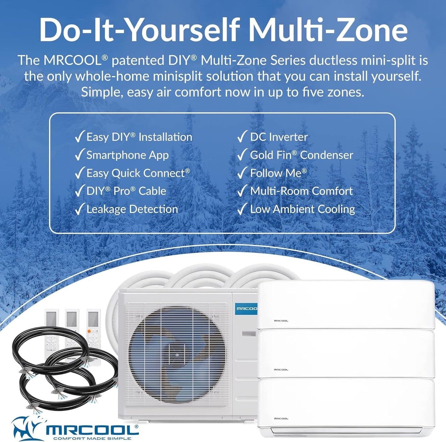 48K BTU 20.5 SEER Multi-Zone Mrcool DIY 3 Zone Ductless Heat Pump Split System 4Th Generation - 12K+12K+24K