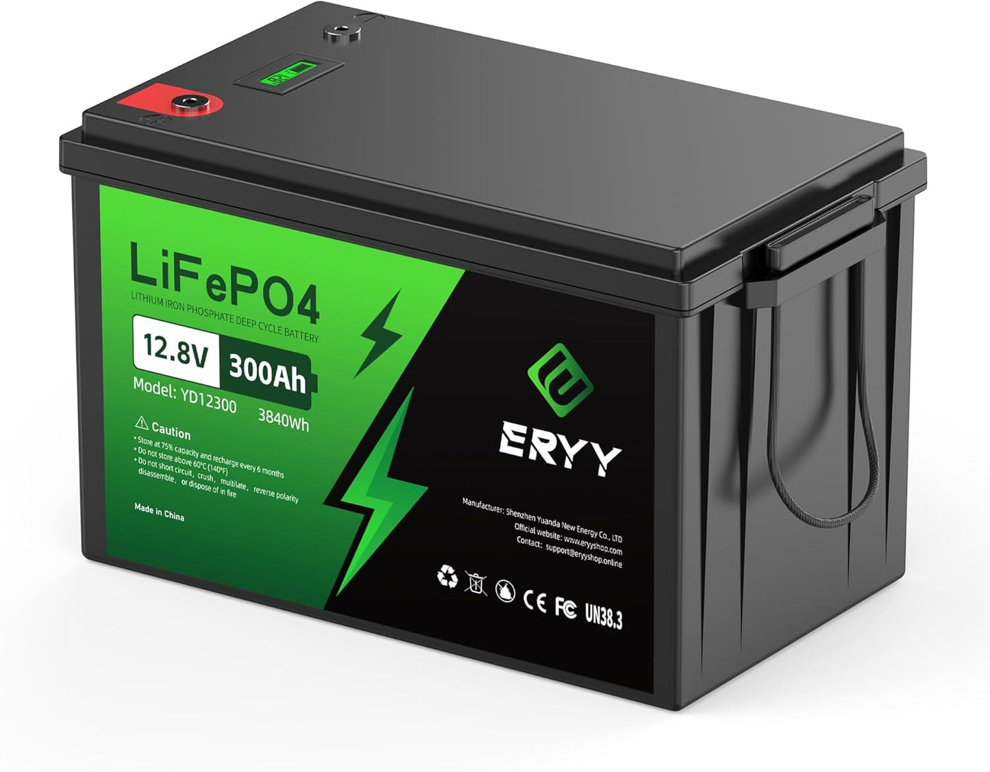 12V 300Ah Lifepo4 Lithium Battery, 3840Wh Deep Cycle Battery, 200A BMS, Max 15000 Cycles, Perfect for RV, Golf Carts, Camping, Solar Energy Storage, Off-Grid, Fishing Trolling Motor, Boat, Marine