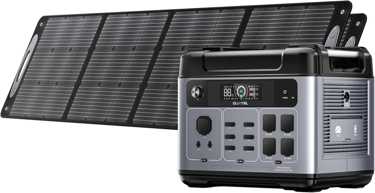Solar Generator P2001 plus 2048Wh with 2X220W Solar Panel, 2400W Portable Power Station, Lifepo4 Battery Solar Powered Generator for Camping, Home, RV, Emergency