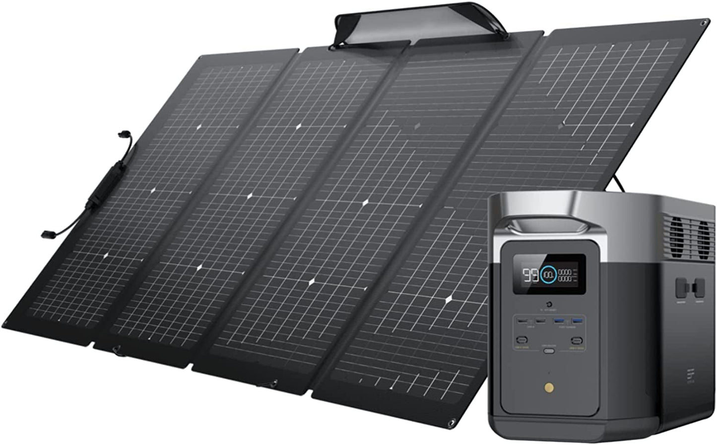 Solar Generator DELTA Max (2000) 2016Wh with 220W Solar Panel, 6 X 2400W (5000W Surge) AC Outlets, Portable Power Station for Home Backup Outdoors Camping RV Emergency