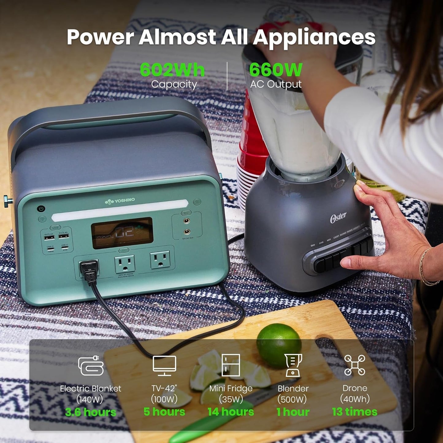 Solid-State Solar Generator 602Wh with 100W Solar Panel, 3X AC Outlets 660W, Smart APP Control, Portable Power Station for Home Backup, Outdoors, Camping, Emergency, Rvs