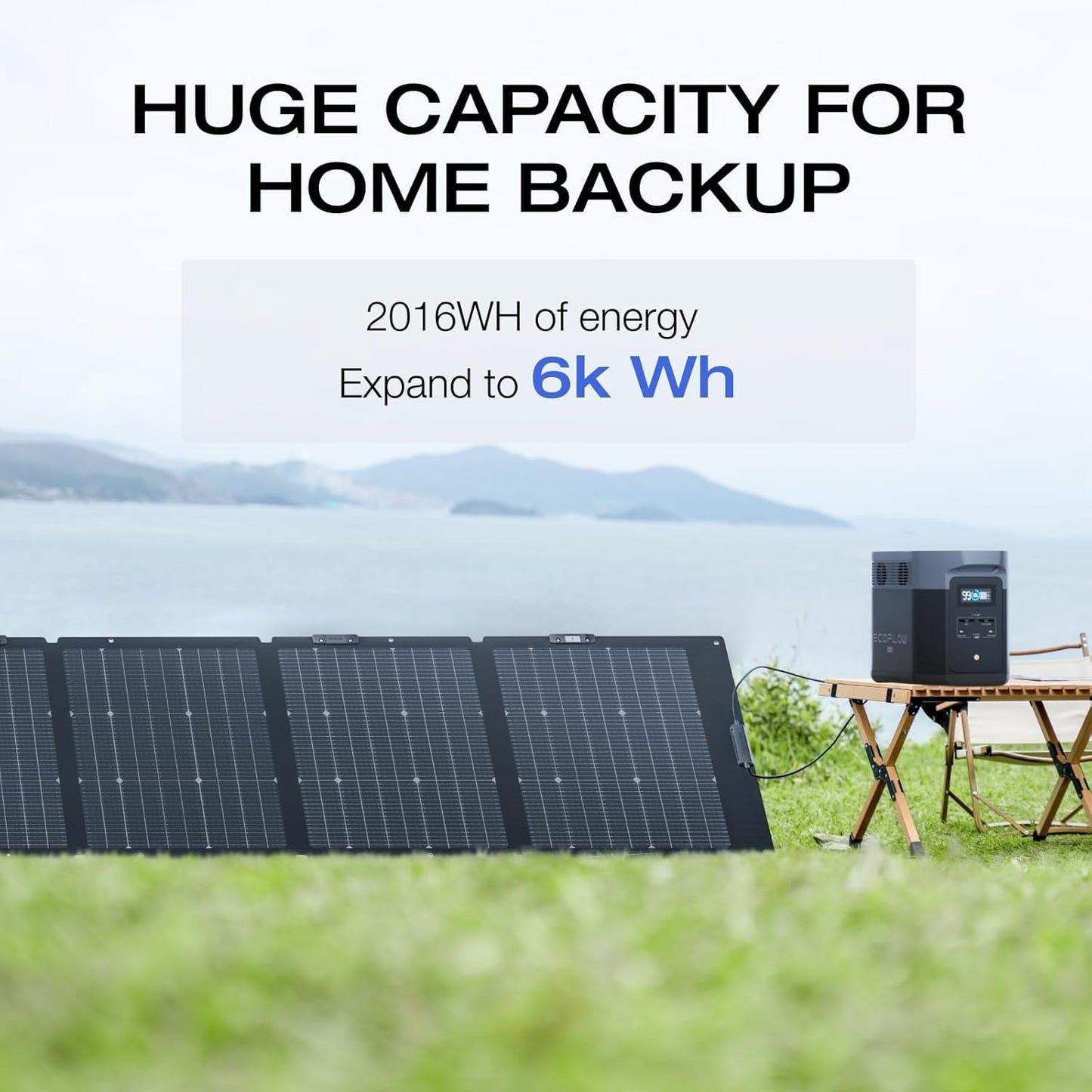 Solar Generator DELTA Max (2000) 2016Wh with 220W Solar Panel, 6 X 2400W (5000W Surge) AC Outlets, Portable Power Station for Home Backup Outdoors Camping RV Emergency