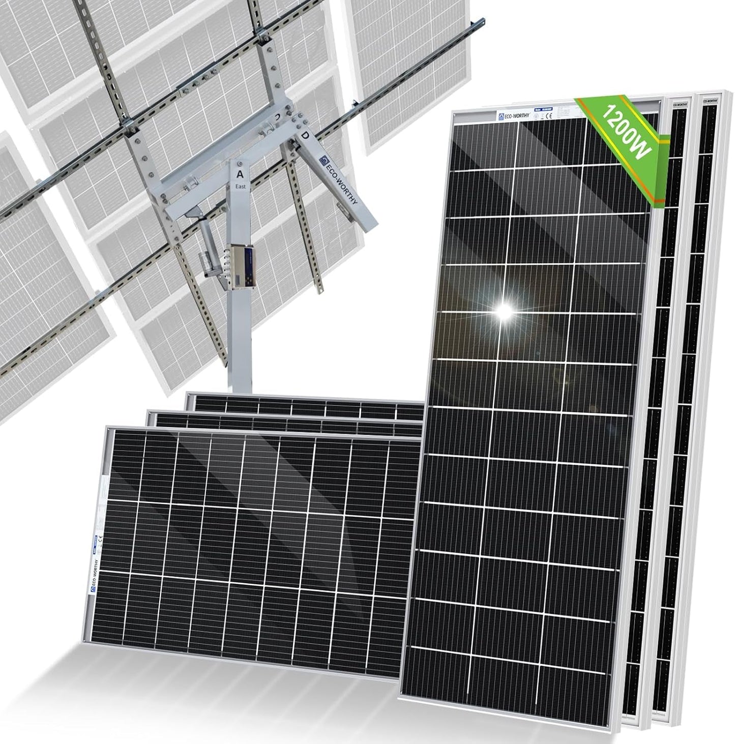 1200W Solar Tracker System: 6Pcs Bifacial 195W Monocrystalline Solar Panels, Dual-Axis Solar Tracking Kit with Tracker Controller for Shed Farm Yard Hut Field and Any Off-Grid