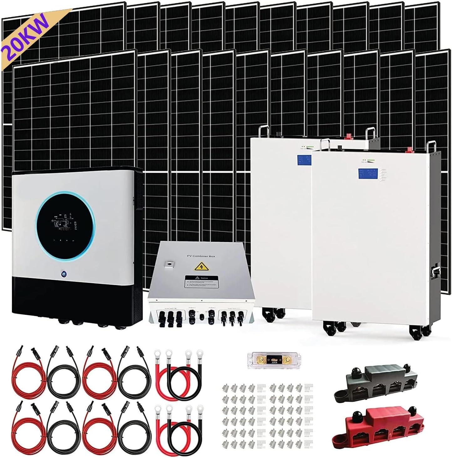20KW off Grid Solar System Complete Kit,Home Solar Power System Complete Kit,28Pcs 450W Solar Panel(12600W) + 16Pcs 12V 250AH Lithium Battery(48Kw·H) + 120V~240V Output,20Kw Inverter